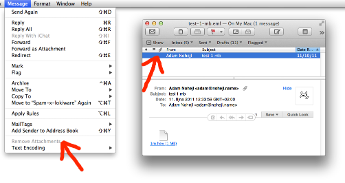 Since Mac OS X Lion Mail does not recognize that some messages have attachments and cannot remove them.